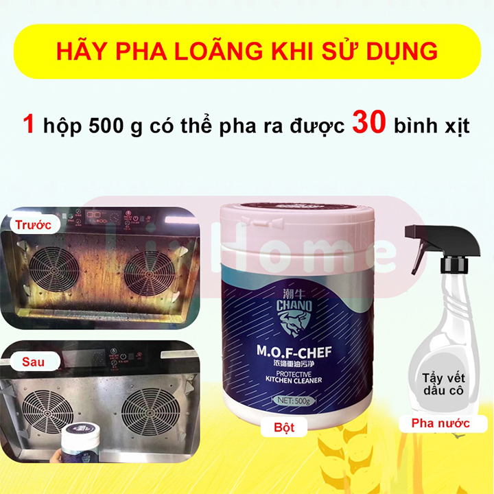 Bột Tẩy Rửa Dầu Mỡ Nhà Bếp MOF Chano 500g Đa Năng Tẩy Sạch Vết Dầu Mỡ Lâu Ngày, Khử Khuẩn Hiệu Quả Tặng Cọ Xoong Nồi