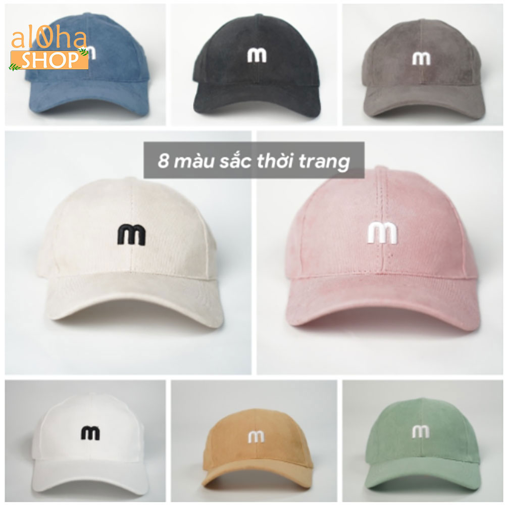 Mũ lưỡi trai vải kết nhung thêu chữ M - nón Ulzzang unisex nam nữ chống nắng - al0ha Shop