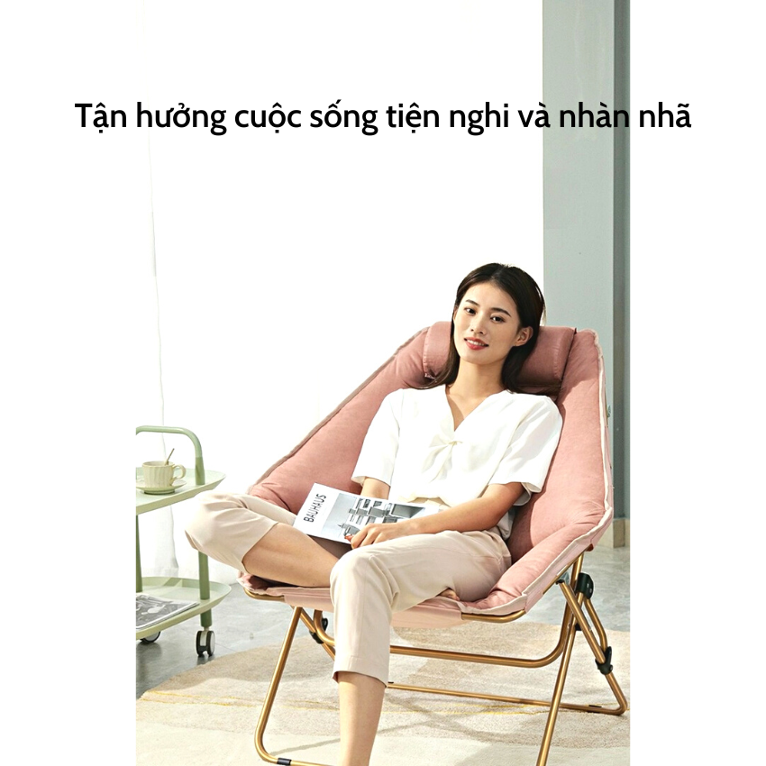 Ghế Sofa Lười Tựa Lưng Gấp Gọn, Ghế Thư Giãn KHUNG THÉP Chịu Lực Tốt Có Gối Tựa Đầu Thoải Mái  ( có ảnh thật sản phẩm )