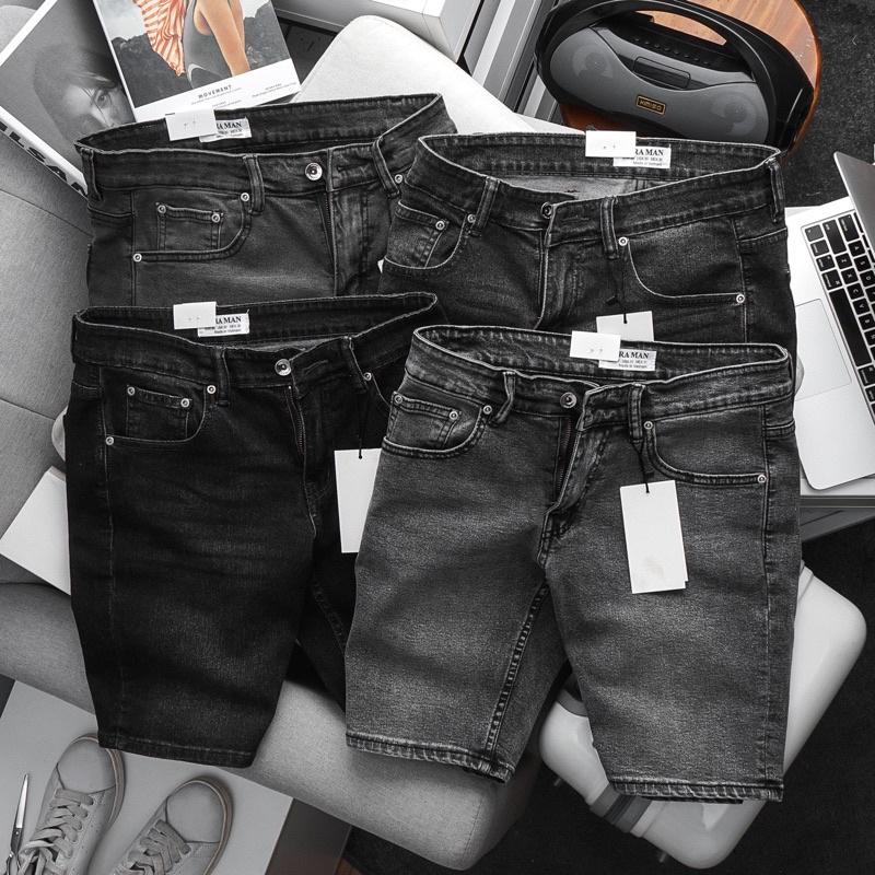 Quần short jean nam VNXK cao cấp jean co giãn màu xám đen