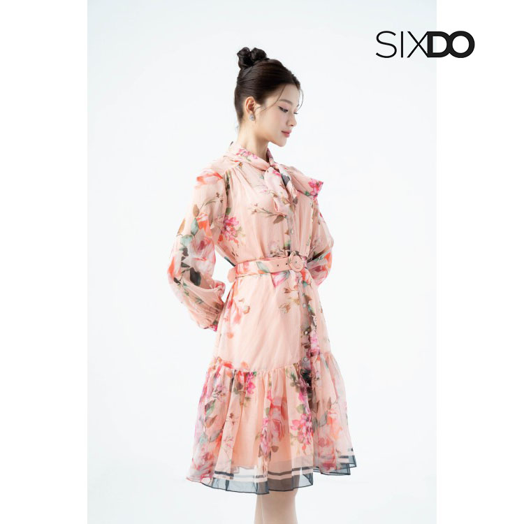 Đầm hoa voan mini đuôi cá kèm đai thời trang SIXDO