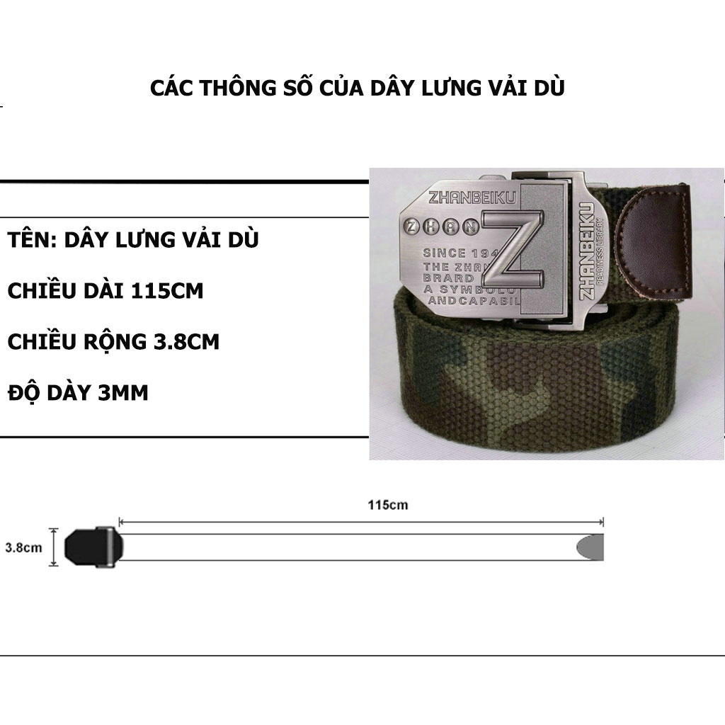 Thắt Lưng Nam Vải Bố Phong Cách Lính US ARMY, Dây Nịt Nam Vải Dù Khóa ZHANBEIKU Chống Ghỉ Siêu Bền Cao Cấp - HÀNG CHÍNH HÃNG