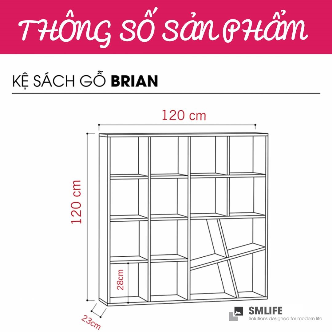 Giá sách bằng gỗ thiết kế hiện đại SMLIFE Brian
