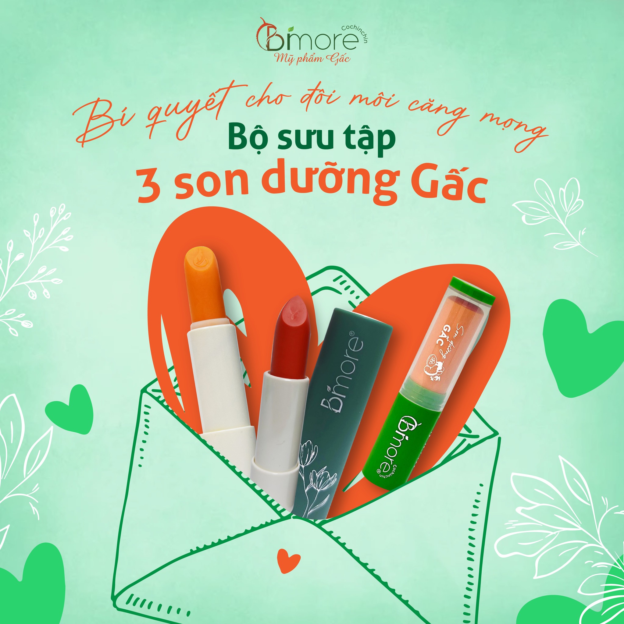 Son dưỡng gấc có màu Đỏ cam Bimore dưỡng môi hồng mịn từ tinh chất gấc