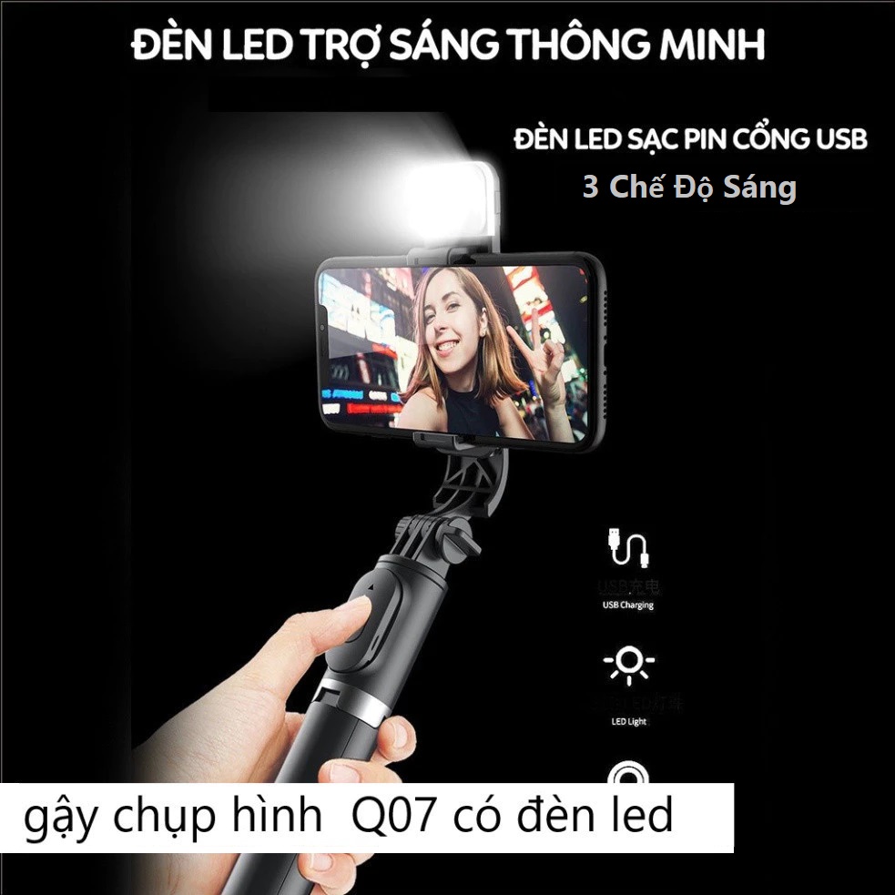 Gậy chụp hình Q7S / Q07 vỏ đỏ có đèn