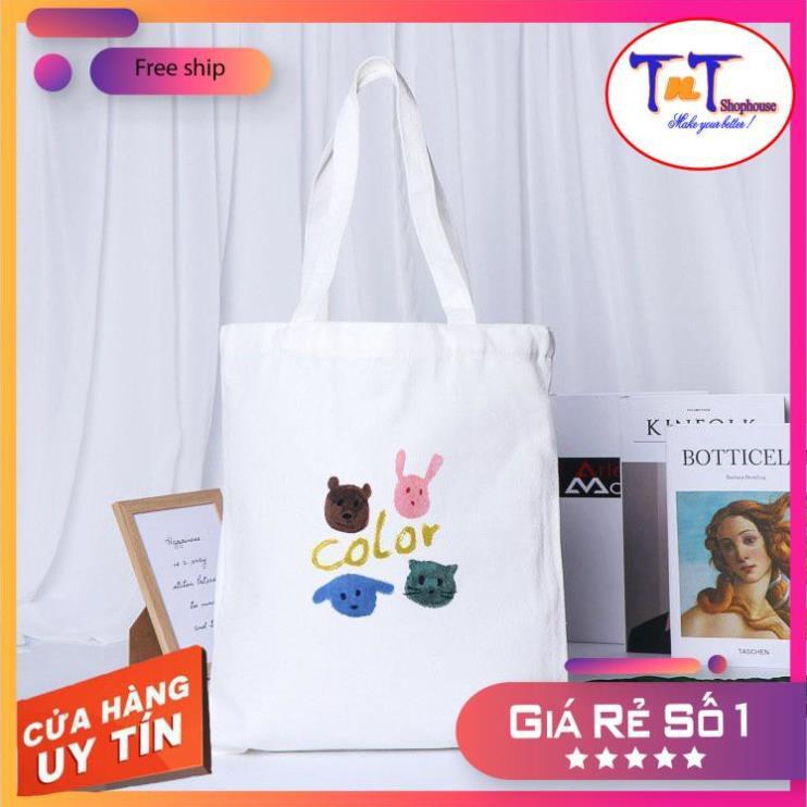 TT04 Túi tote vải Canvas đeo vai phong cách Ulzzang, vải bố form Unisex Vintage