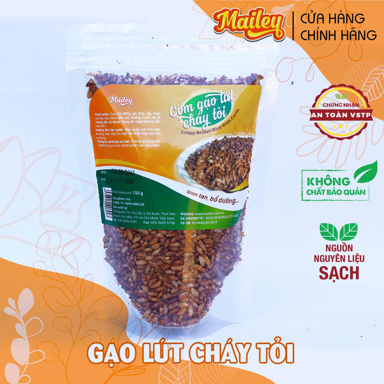 Gạo lứt cháy tỏi ăn liền MAILEY gói 150G