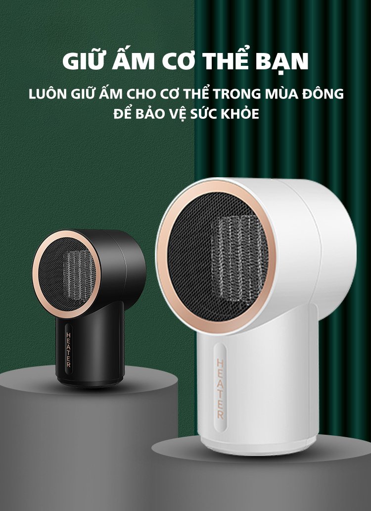 Quạt sưởi, Máy sưởi ấm mini 400W để bàn làm việc, văn phòng, phòng ngủ