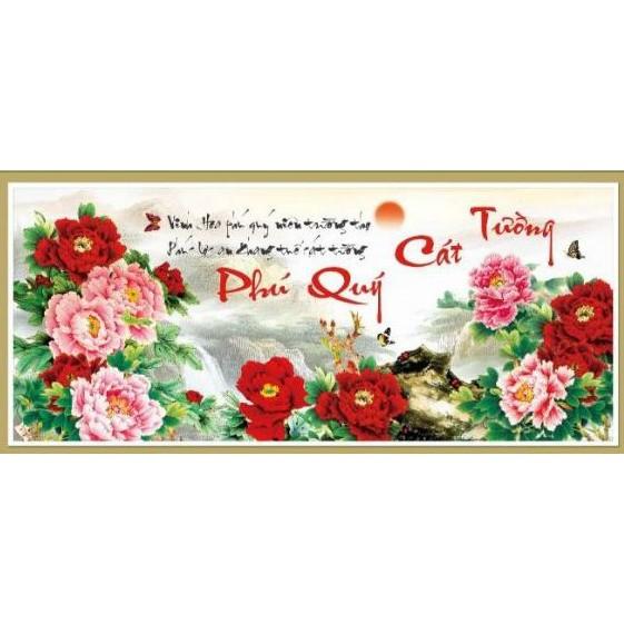 Tranh thêu mẫu đơn phú quý cát tường 53562 - kích thước: 105 * 50cm.