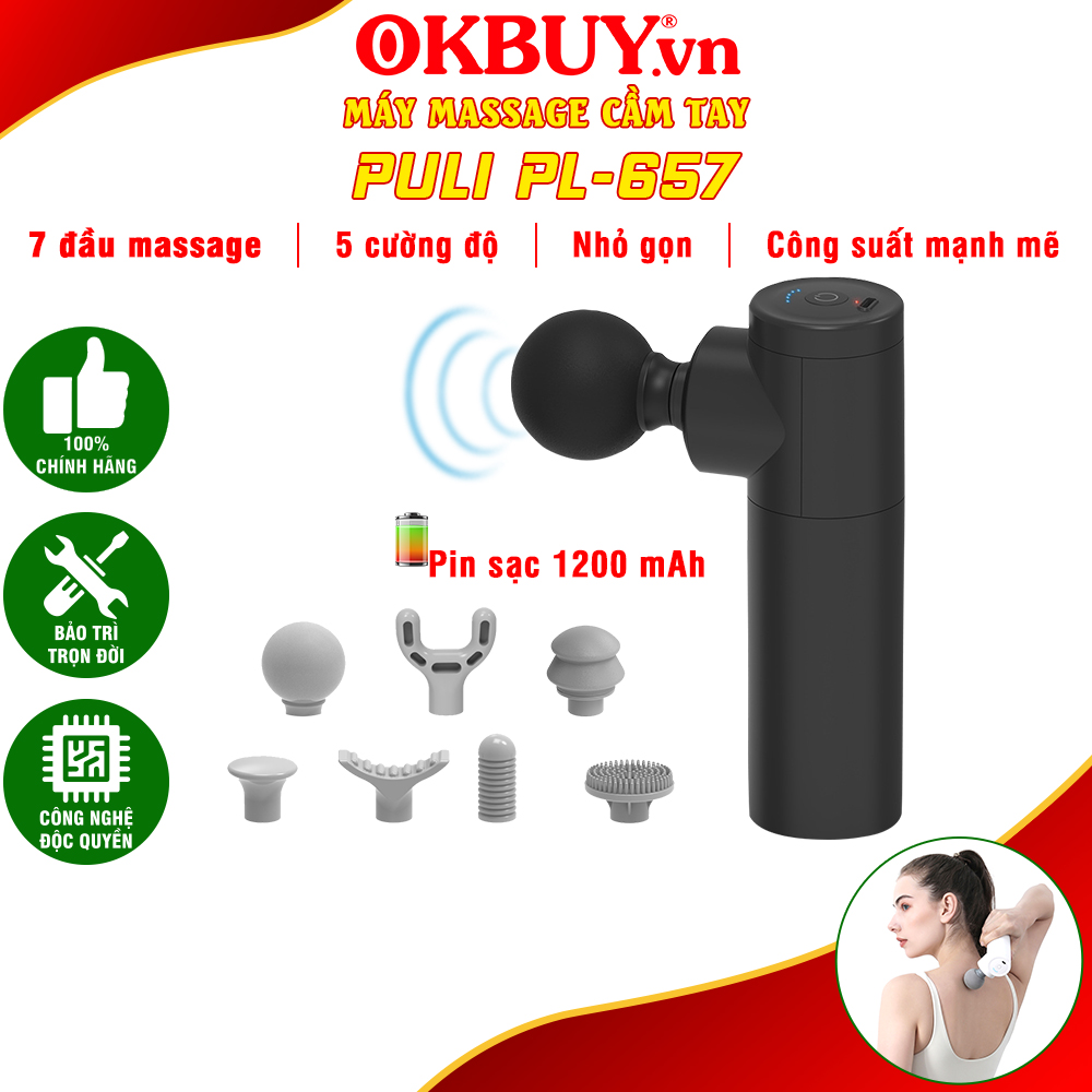 Súng massage cầm tay mini 7 đầu Puli PL-657, thiết kế mới cán tay cầm dài