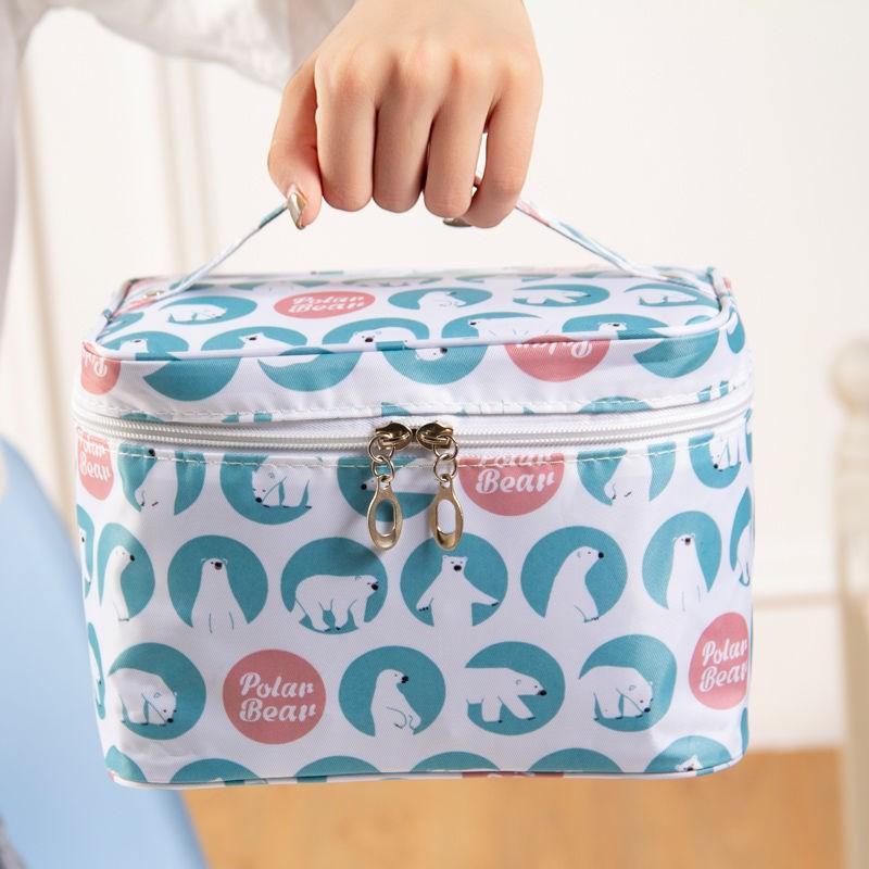 Túi đựng mỹ phẩm đồ trang điểm xách tay hình hộp họa tiết bắt mắt