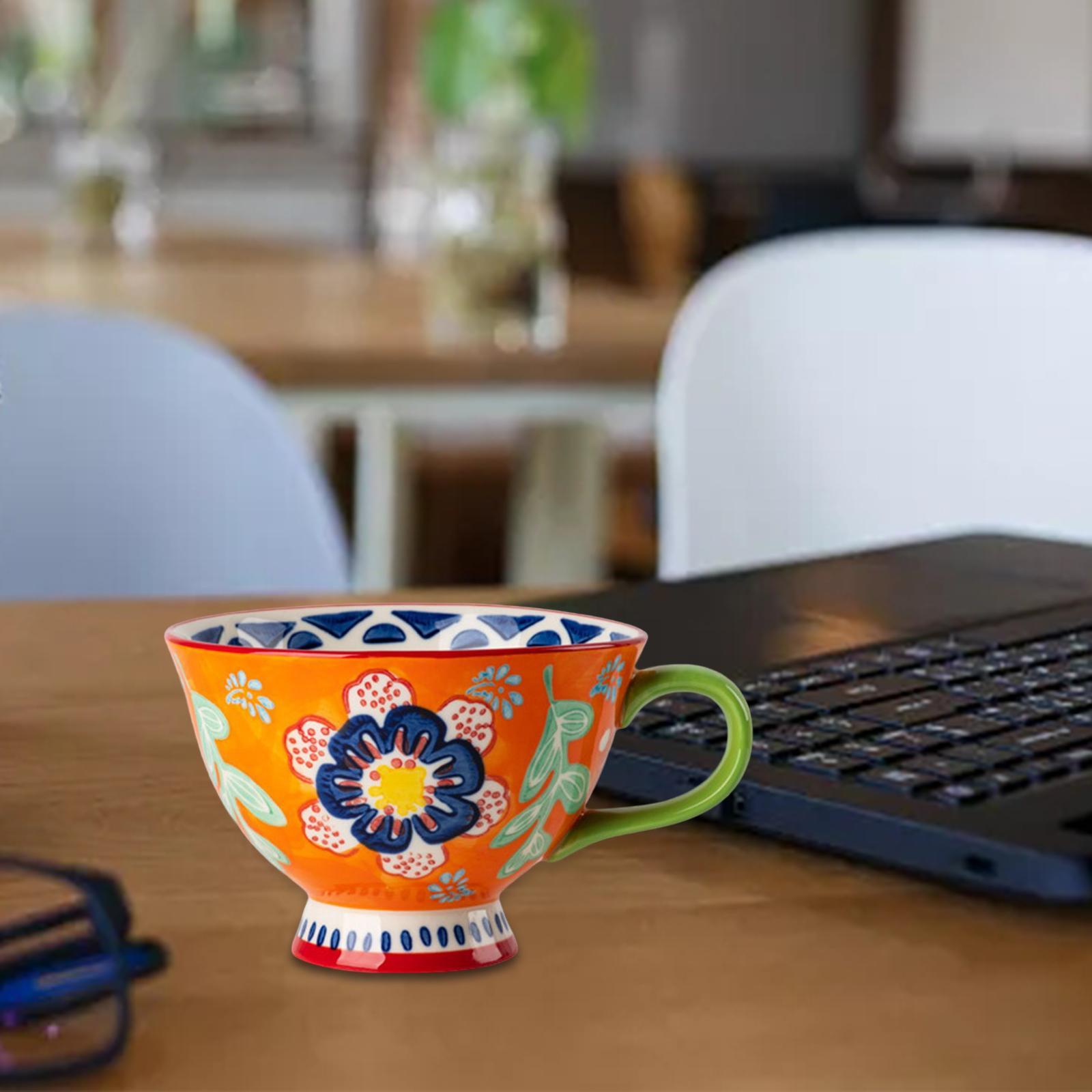 Ceramic Cup, Retro Hand Painted Floral Pattern Coffee Mug for Coffee Restaurant