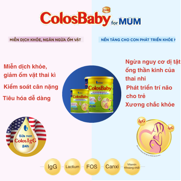 Sữa bột ColosBaby Gold Mum 800G giúp mẹ thai kì khỏe mạnh, giảm ốm vặt - VitaDairy