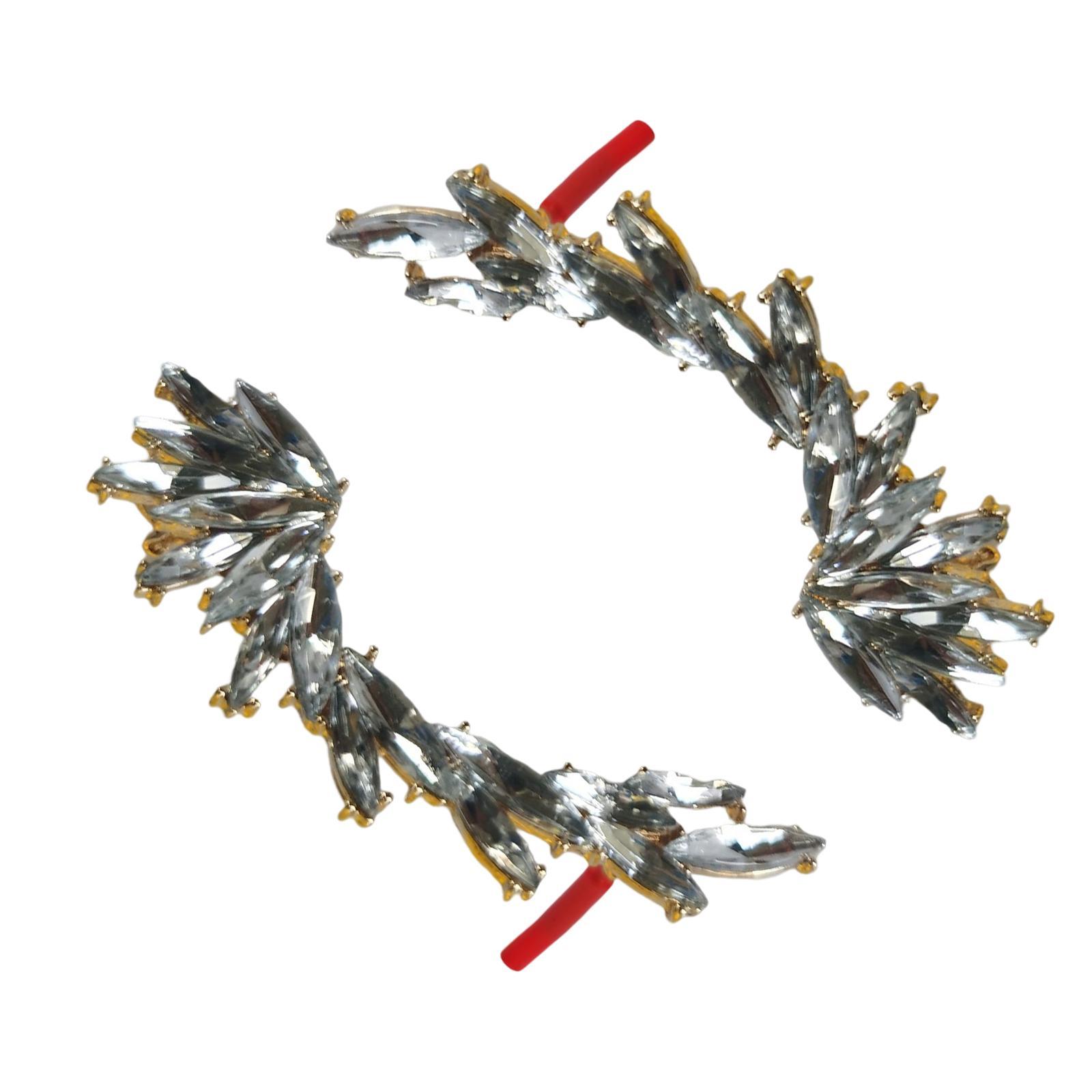 Ladies Leaves Earrings Diamante Rhinestone Ear  Crawler Jewelry Golden