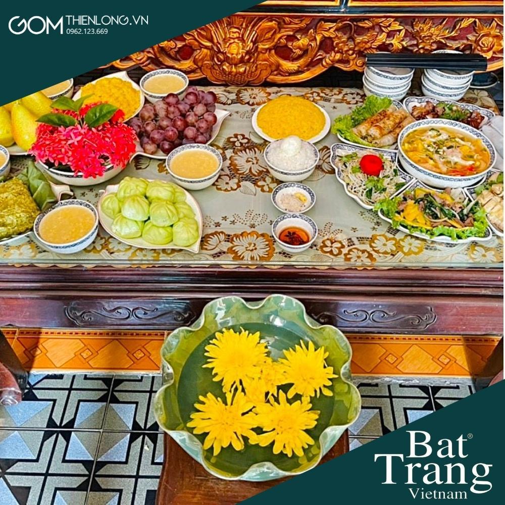 Combo Bát Nước Minh Đường Tụ Thủy Màu Thiên Thanh - Đồ Thờ Cúng Bát Tràng Cao Cấp - Gốm Thiên Long