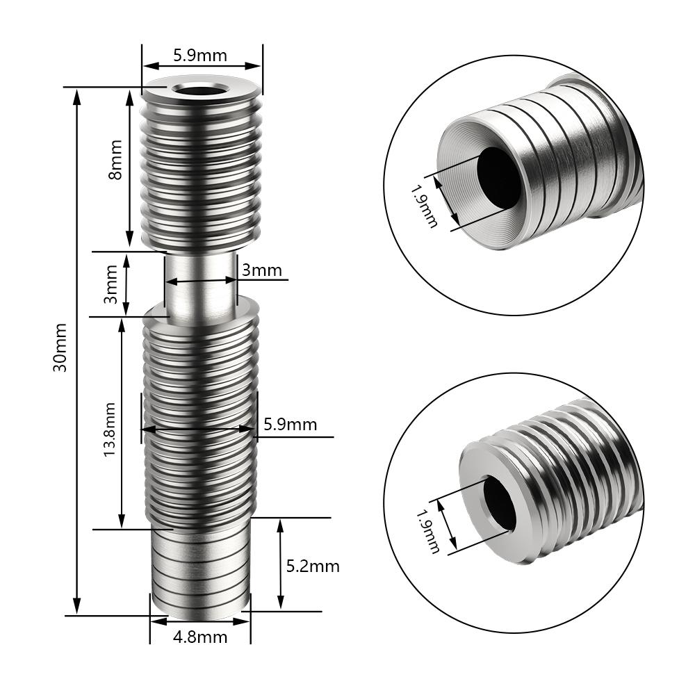 Tất cả sự phá vỡ nhiệt hợp kim Titan kim loại cho Kingroon KP3S 3.0 KP5L Máy in 3D MK8 Hotend Cổ họng M6*30 mm cho 1,75mm PLA ABS PETG