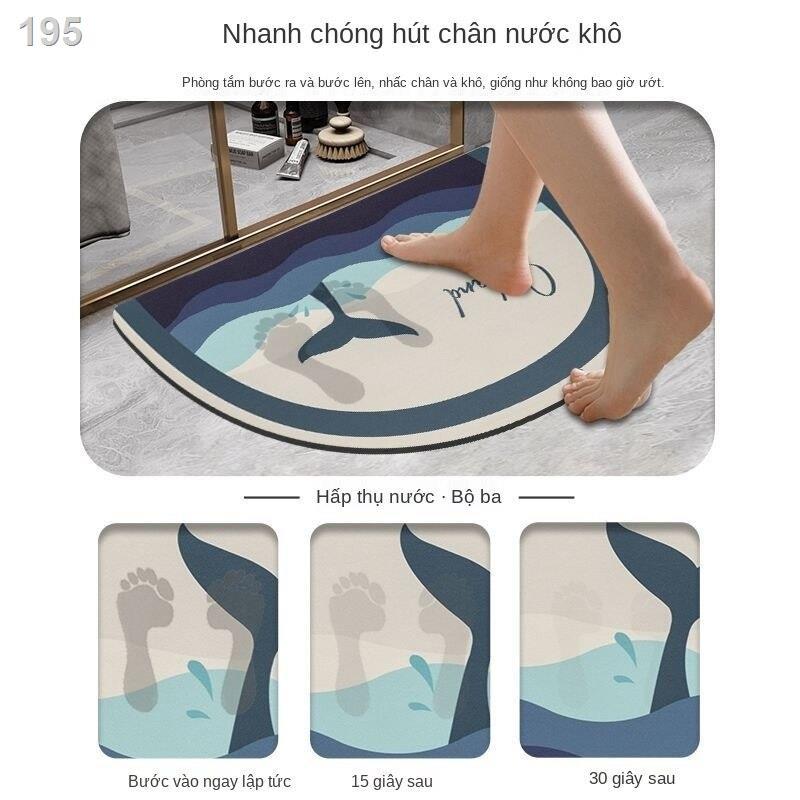 Tấm thấm nước phòng tắm lót cửa hình bán nguyệt làm khô nhanh thảm chống trơn