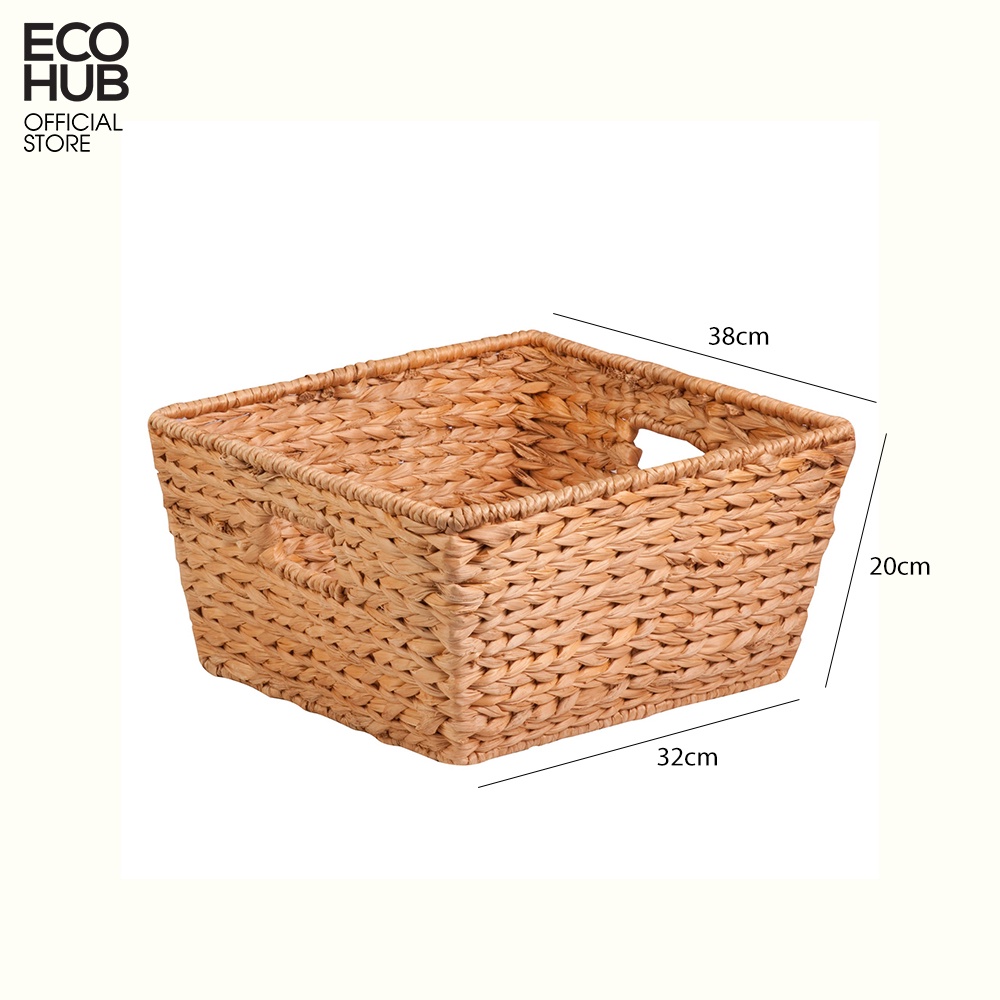 Giỏ lục bình ECOHUB hình vuông đáy vát Decor / Đựng đồ Có tay cầm (Square Hyacinth Basket With Handle)