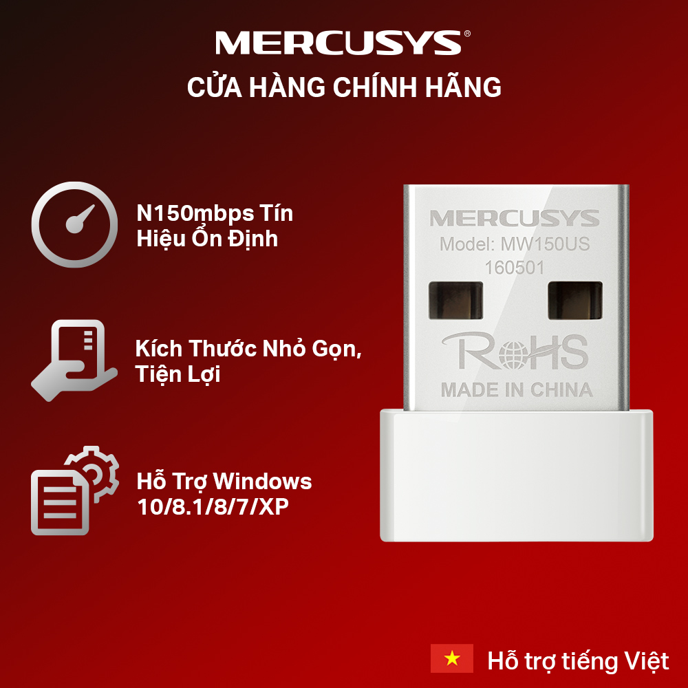 Bộ Chuyển Đổi Wifi Mercusys MW150US USB Wifi Nano N150 - Hàng Chính Hãng