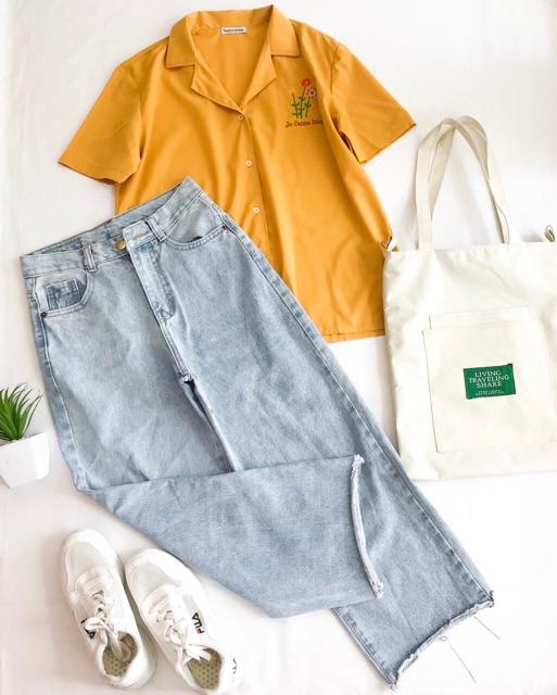 Áo sơ mi thêu cây hoa