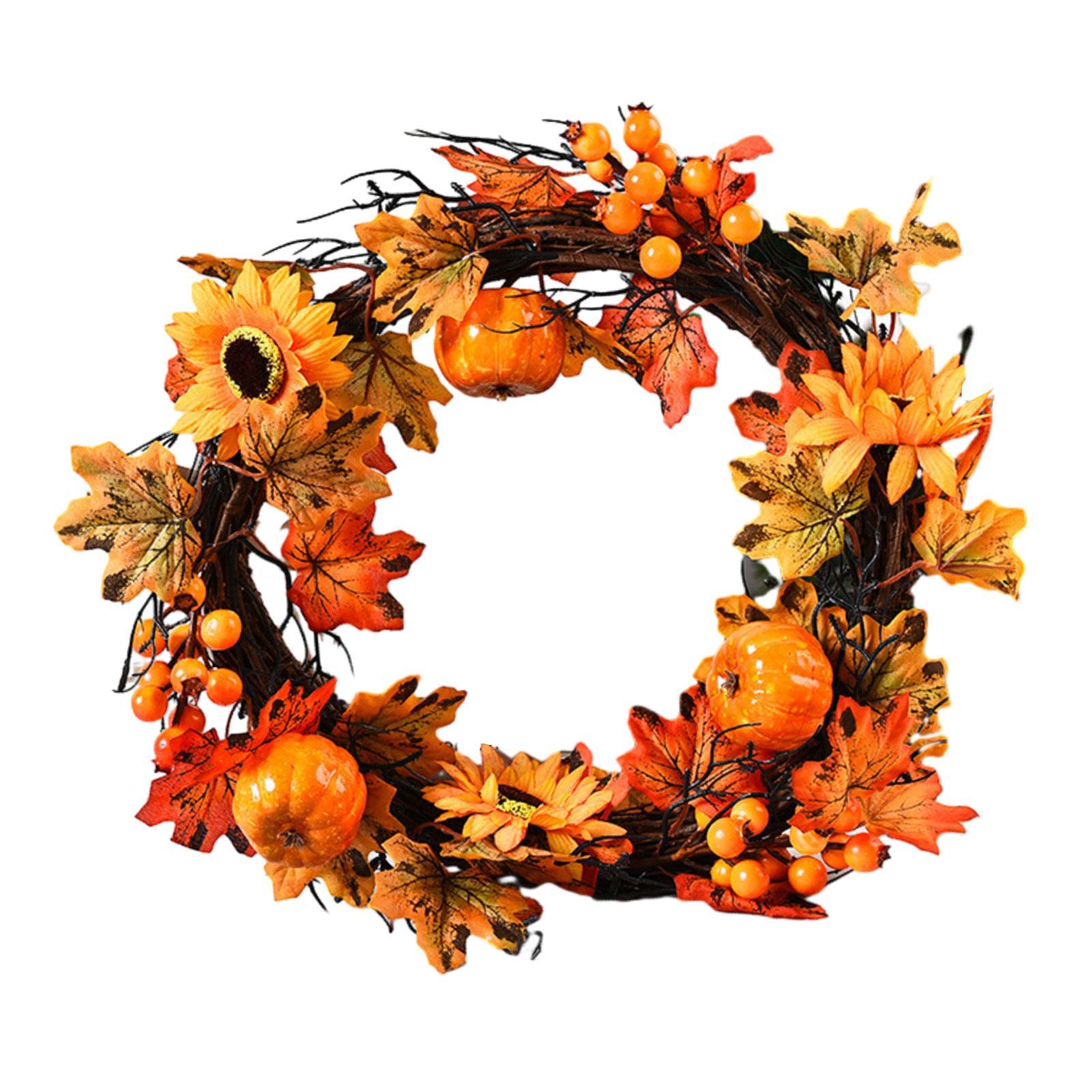Fall Wreath for Front Door Porch Autumn Wreath Artificial Wreath Maple Leaves Wreath Harvest Wreath for Wall Farmhouse Decor