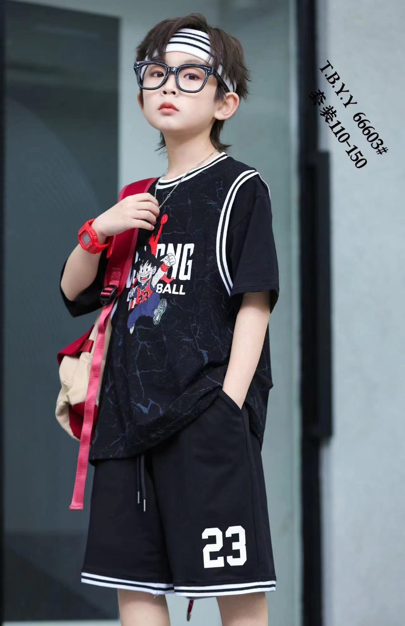 Hình ảnh Bộ cộc tay bé trai sành điệu size đại 4-10 tuổi loang in chữ KORADO túi hộp thời trang hàng Quảng Châu