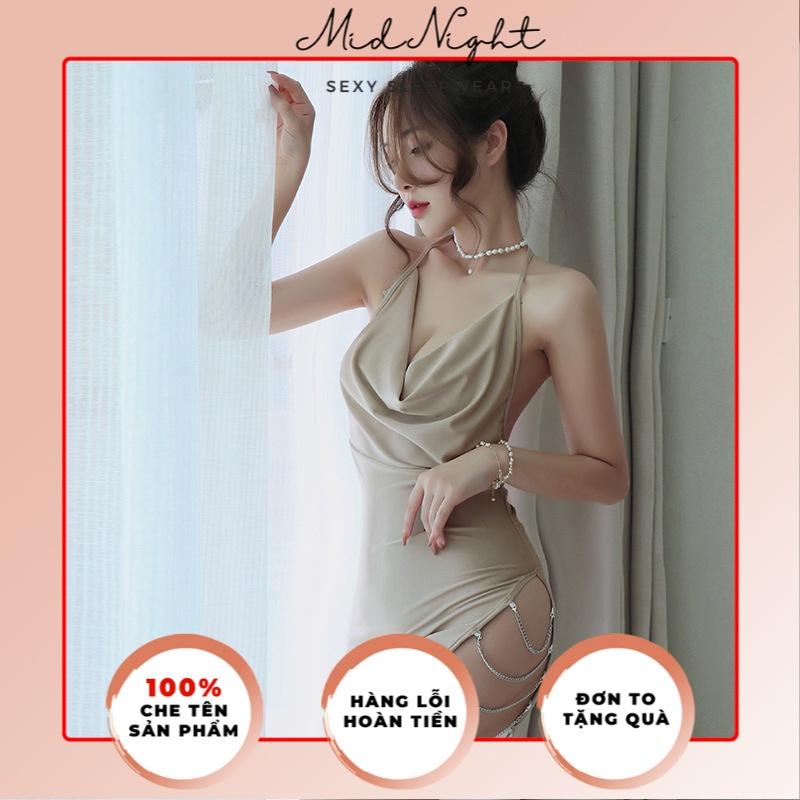 Váy Ngủ Sexy Gợi Cảm Cho Nữ Phong Cách Luxury Mid Night Sexy- Đồ Lót Quyến Rũ Chất Liệu Ren Xuyên Thấu Khiêu Gợi - Màu Xám