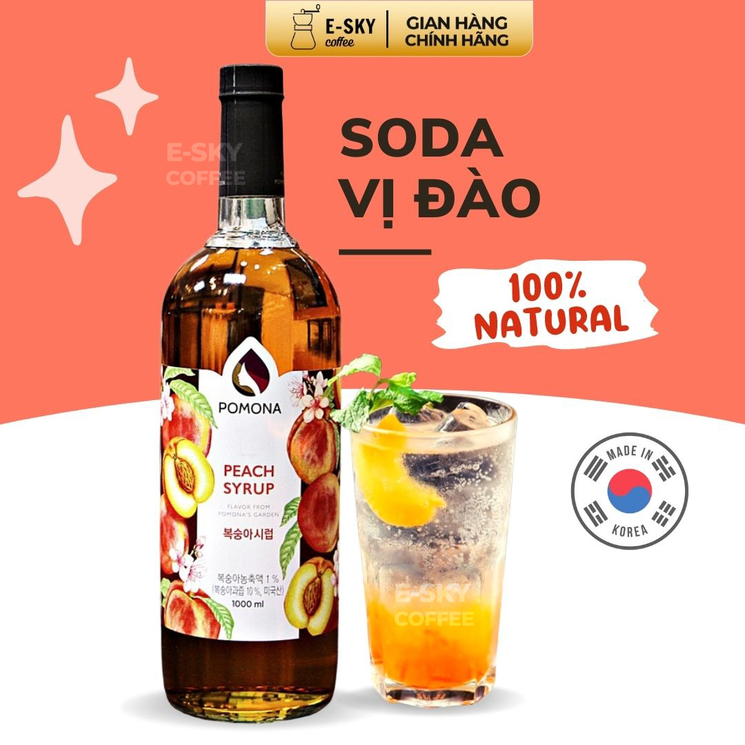 Siro Đào Pomona Peach Syrup Nguyên Liệu Pha Chế Hàn Quốc Chai Thủy Tinh 1 Lít