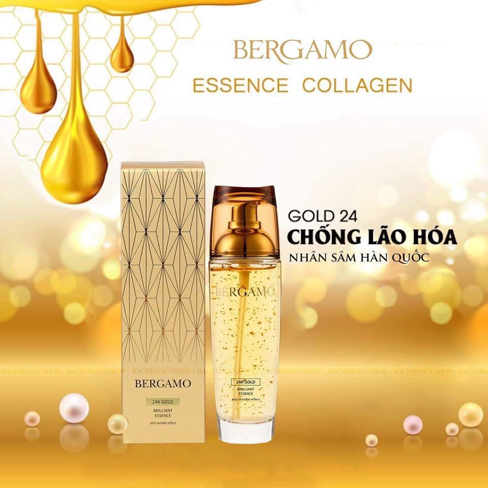 Combo Tinh Chất Serum Bergamo 24k Gold Brilliant & white vita luminant Essence và Kem dưỡng trắng Bergamo Coenzyme Q10 Wrinkle Care Cream 50gr