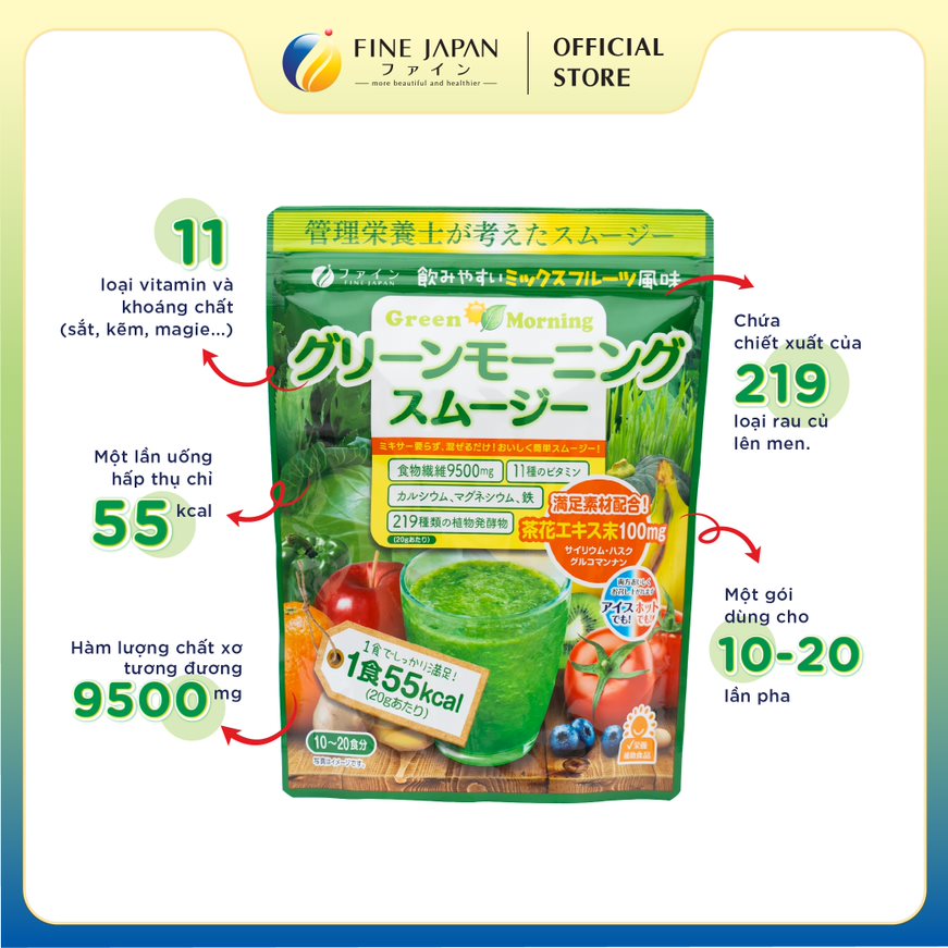 Bột Lúa Mạch Và Rau Củ Bổ Sung Chất Đẹp Da Fine Japan Green Morning Smoothie Gói 200g