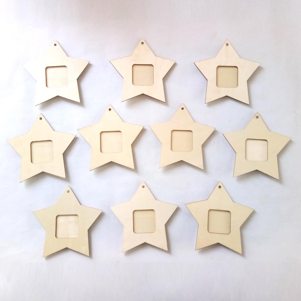 20 Chiếc Treo Gỗ Mini Khung Ảnh Thủ Công Bộ Khung Mini Ngôi Sao Trang Trí Album Mặt Dây Chuyền Trang Trí Nhà