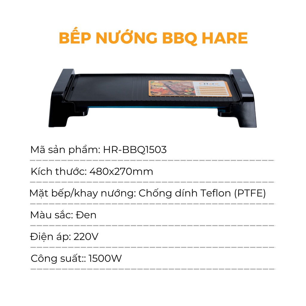 Bếp nướng dùng điện BBQ1503 - thương hiệu Hare - bảo hành 12 tháng