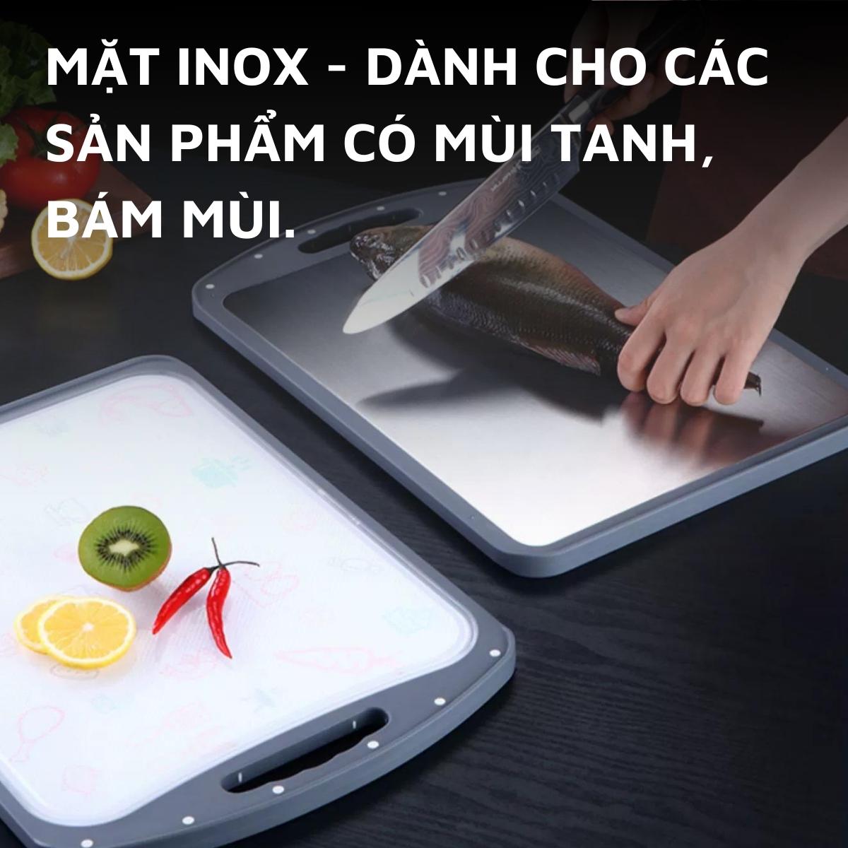 Thớt inox 304 và nhựa kháng khuẩn DandiHome cao cấp hai mặt 