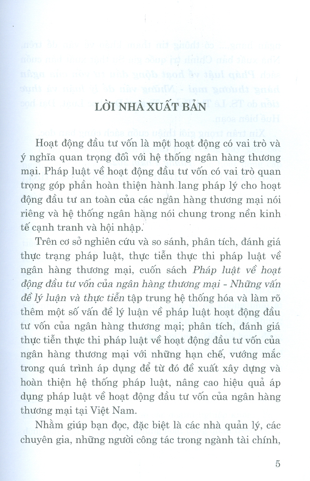 Hình ảnh Pháp luật về hoạt động đấu tư vốn của ngân hàng thương mại - Những vân đề lý luận và thực tiễn