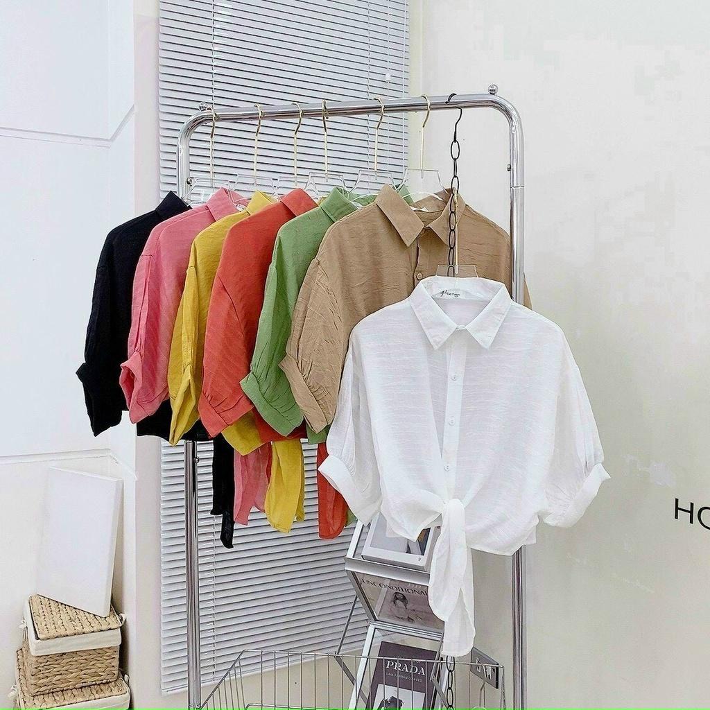 Áo đi biển-sơ mi khoác nhẹ-Áo croptop vạt buộc- Áo cánh dơi tay lỡ Chất Liệu Đũi Thái Mềm Mại Thoáng Mát