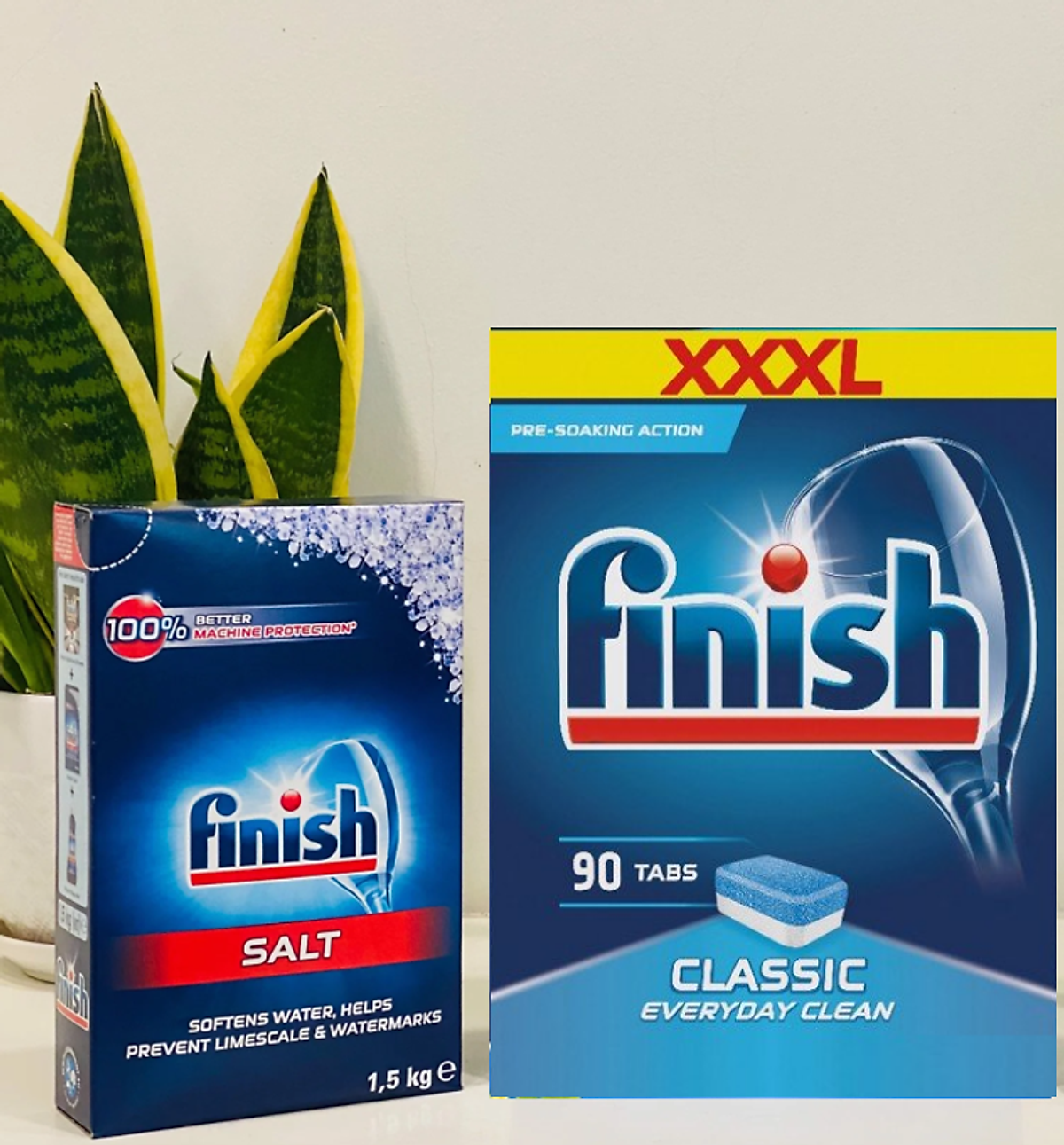 Combo muối rửa bát finish 1,5kg+viên rửa bát finish 90 viên hương chanh dùng cho máy rửa bát