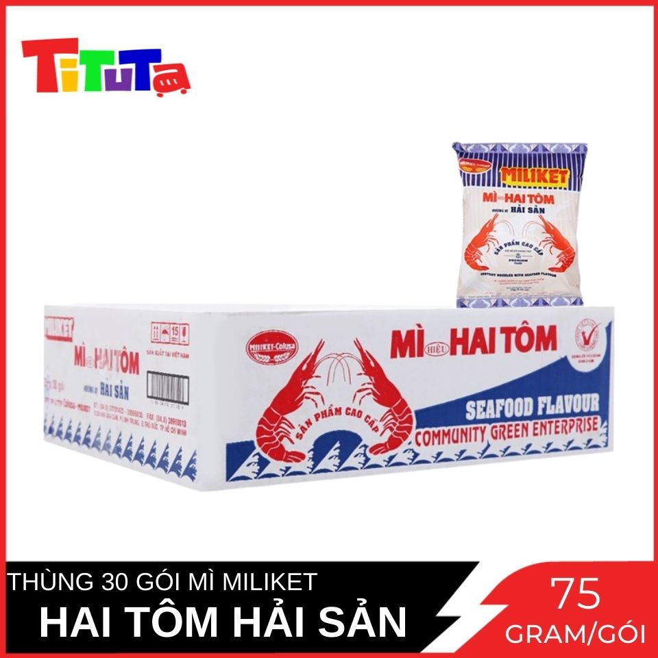 Mì Hai Tôm Vị Hải Sản Miliket Thùng 30 gói 75g