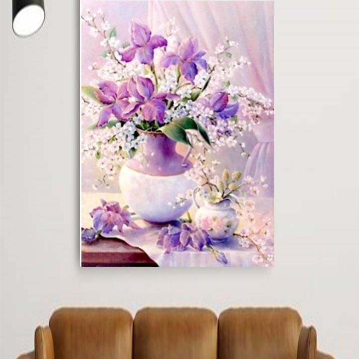Tranh thêu bình hoa tím LV3185 - kích thước: 43 * 51cm.