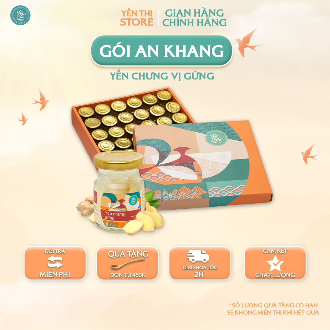 Tặng Muỗng Gỗ Đơn 450Kyến Thị - Gói 30 Hũ Qùa Tặng - 30 Yến - Yến Sào Khánh Hòa - Gói An Khang - 30 Yến Chưng Vị Gừng