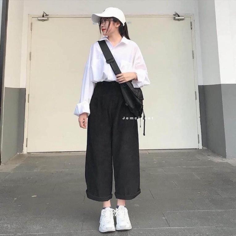 Áo sơ mi trắng 2 túi from thụng chất lụa mềm dễ mặc và dễ phối đồ