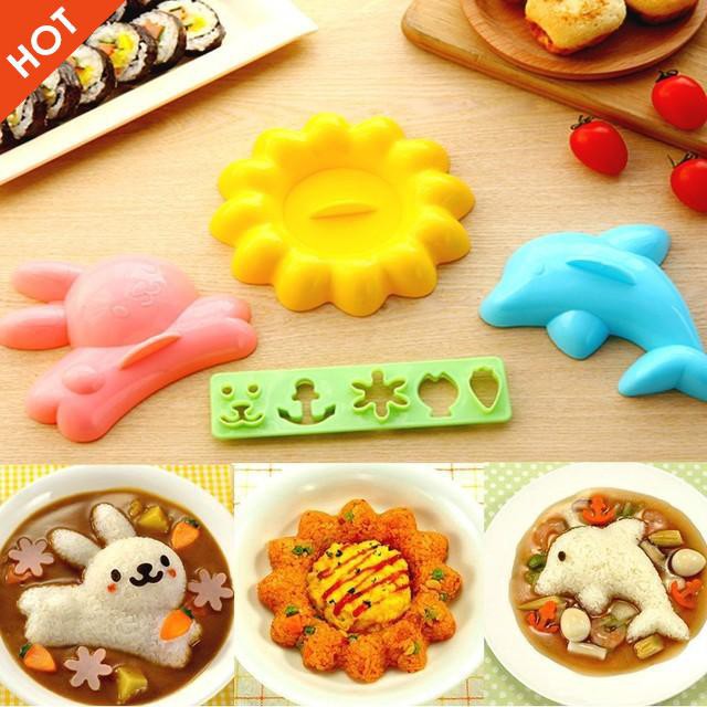 Bộ 4 khuôn ép cơm bento hình cá heo, hoa, thỏ size lớn (12-15cm) - giao ngẫu nhiên