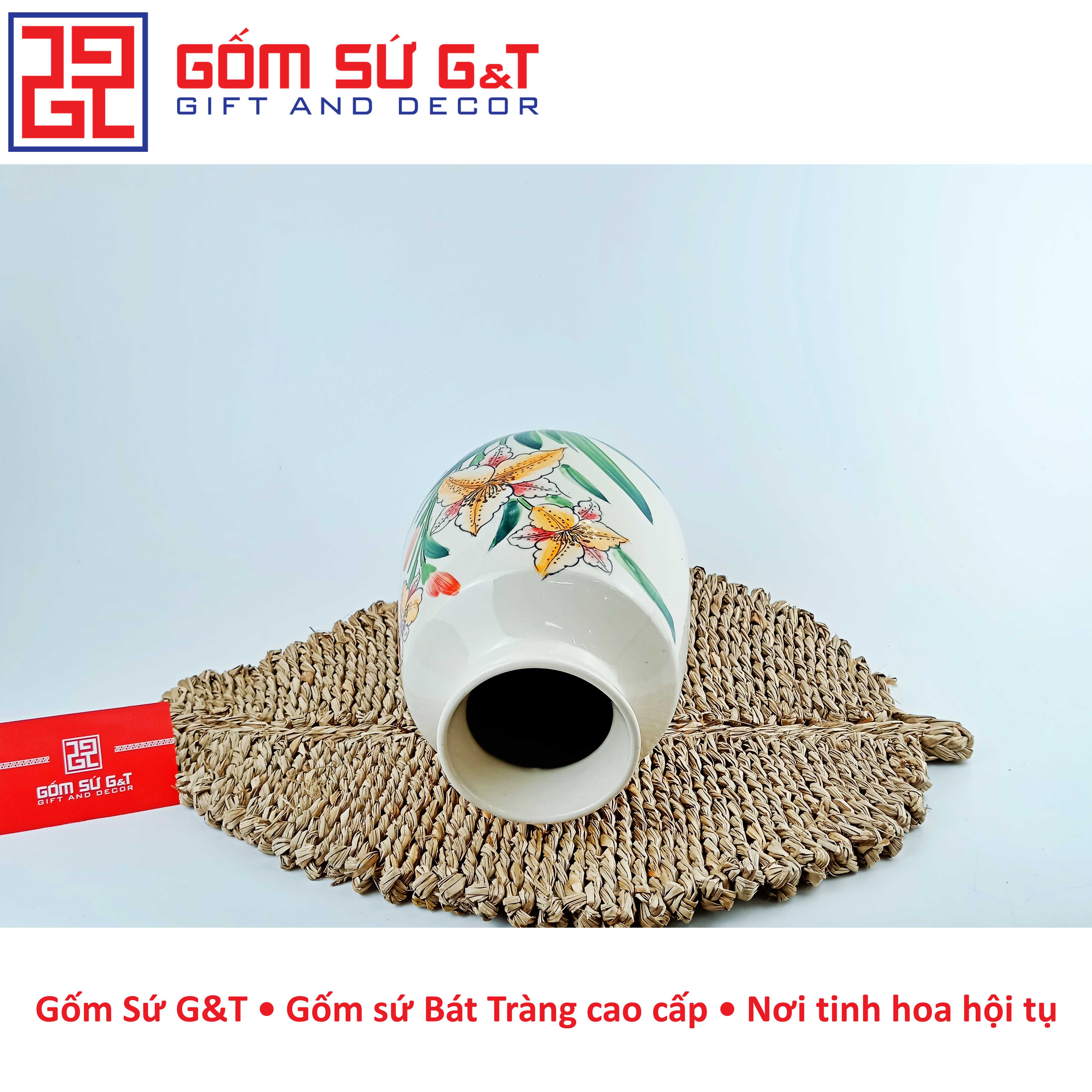 Lọ hoa dáng phích vai vuông vẽ hoa loa kèn Gốm Sứ G&amp;T