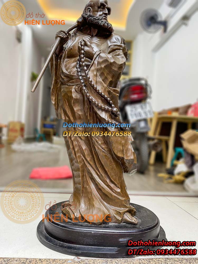 Tôn Tượng Đạt Ma Sư Tổ Bằng Đồng Hun Màu Giả Cổ Cao 80cm, Nặng 17kg Đẹp Tinh Xảo - Đồ Thờ Hiên Lượng