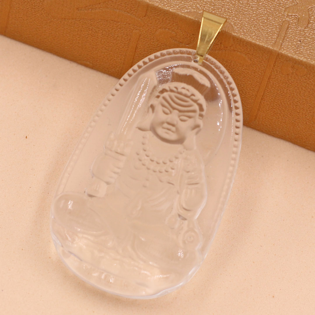 Mặt Dây Chuyền Phật Bất Động Minh Vương Đá Pha Lê Trắng Size Nhỏ 3.6cm & Size Lớn 5cm- Tặng Kèm Móc Inox - Phong Thủy 868 - May Mắn - Bình An