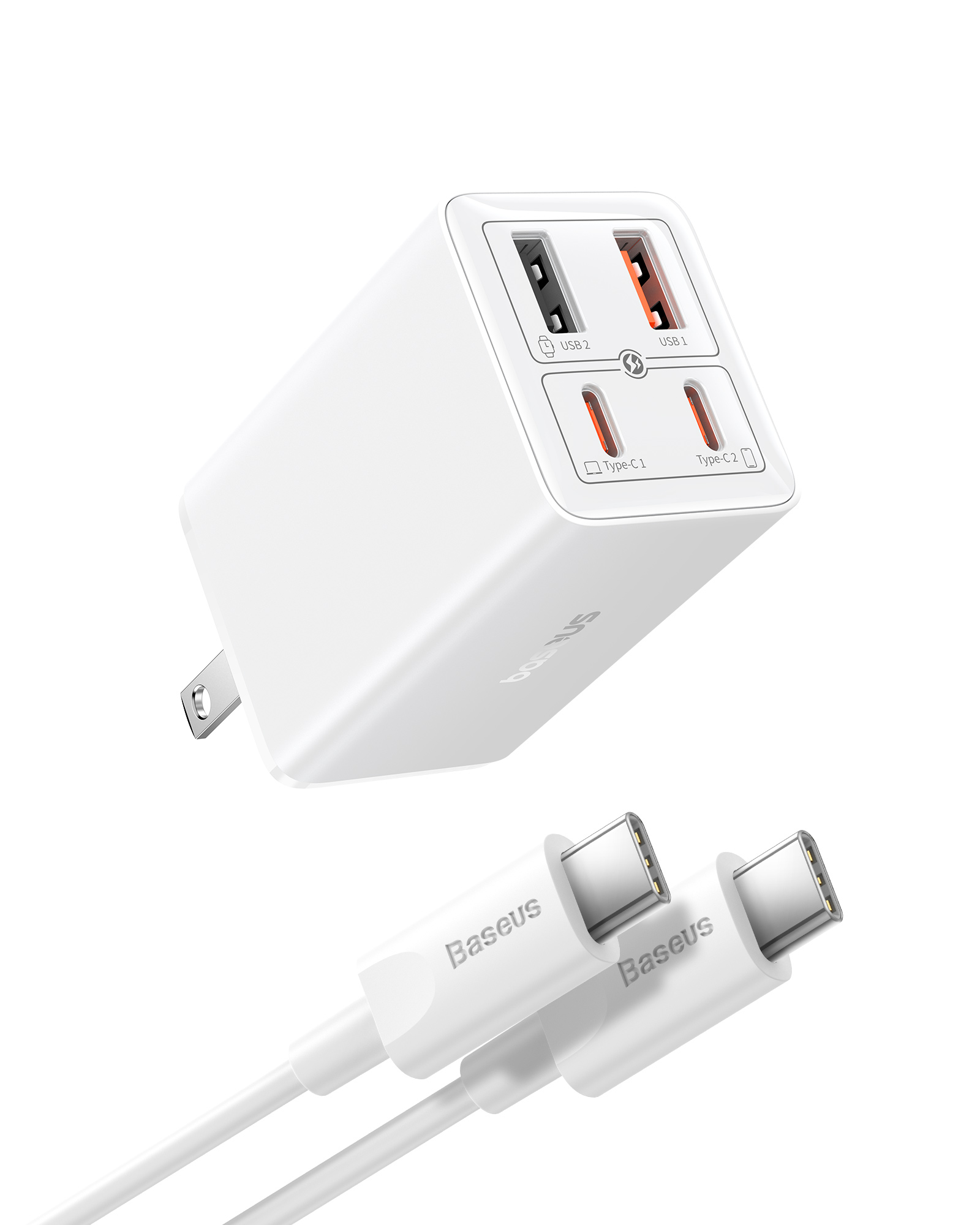 Củ Sạc Nhanh Cho I-Phone, LapTop Baseus 65w GaN6 Pro Quick Charger 2C + 2U Tặng Cáp 100w 1m - Hàng chính hãng