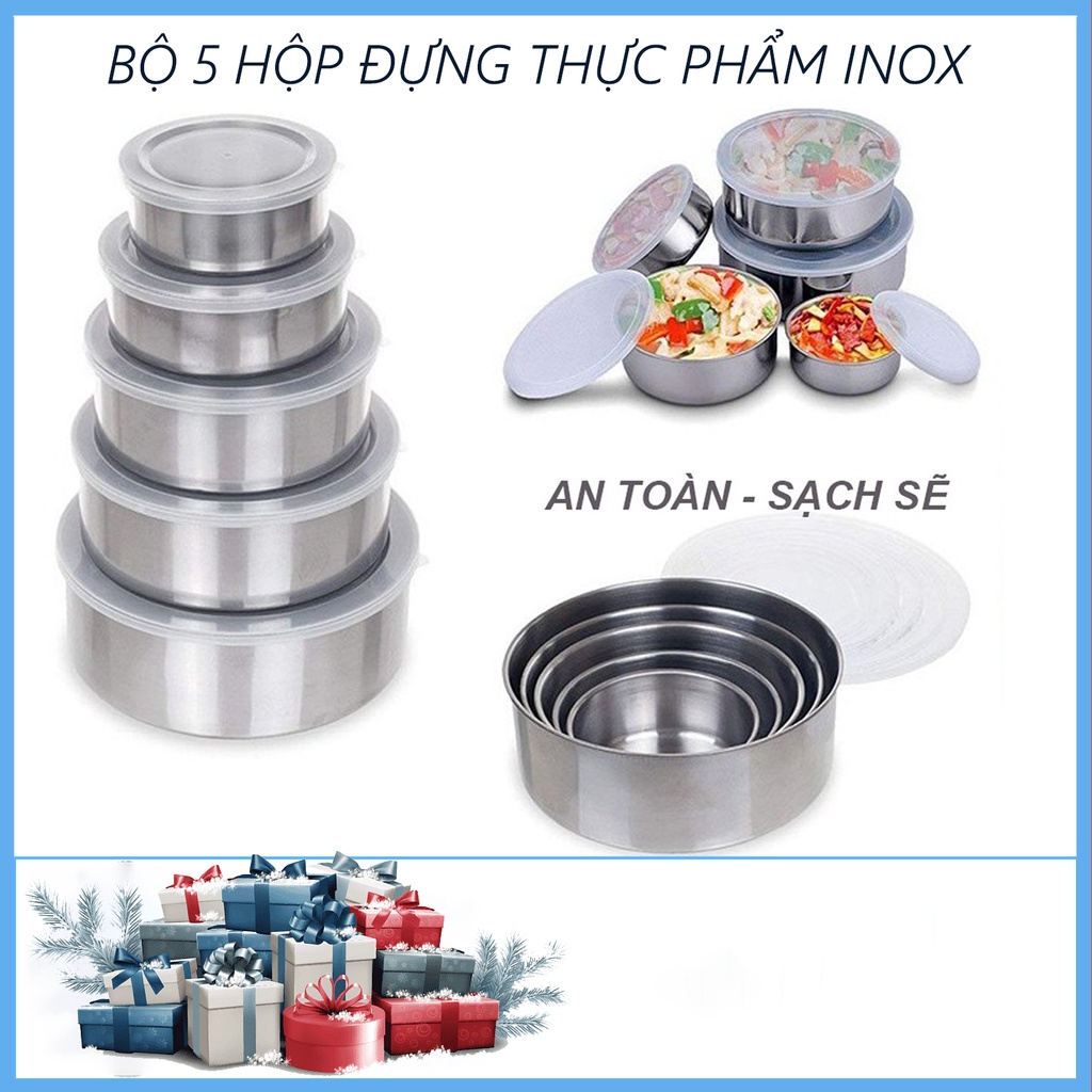 Bộ 5 Hộp Inox Đựng Hạt Ngũ Cốc Có Nắp Đậy