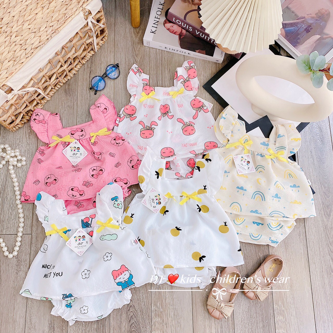 Set đũi xốp bộ áo cánh tiên babydoll phối quần chip xốp muslin siêu xinh siêu mát cho bé vui hè