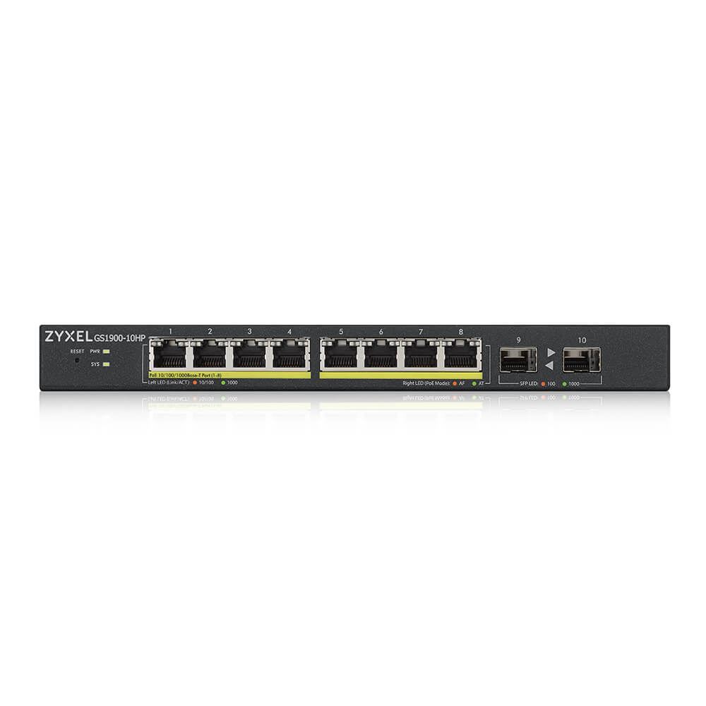 Bộ switch Zyxel GS1900-10HP:    8port PoE 1Gb + 2port SFP 1Gb - Hàng Chính Hãng