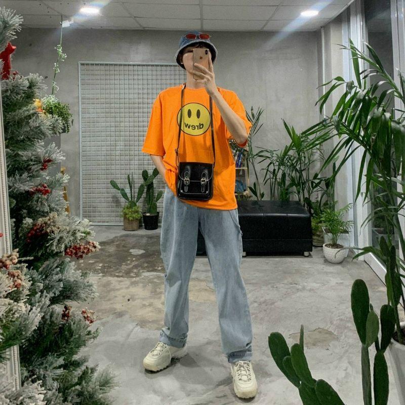 Áo thun unisex tay lỡ Icon mặt cười Justin Bieber đầy đủ tag cổ tag tay - Hany shop