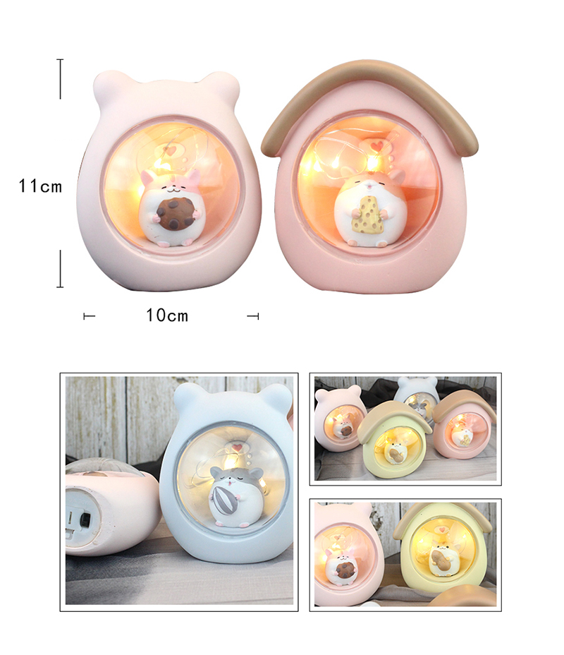 Đèn ngủ Chuột Hamster yêu đồ ăn ngồi trong buồng kính (Giao Mẫu Ngẫu Nhiên)